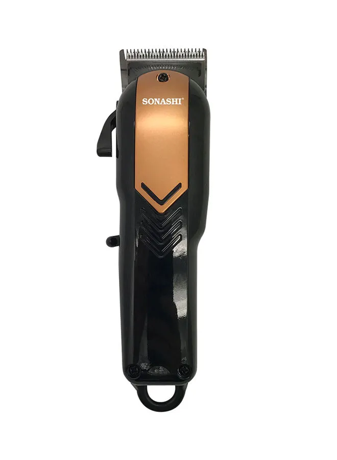 SONASHI Men's Rechargeable Hair Clipper With Stainless Iron Hard Alloy Blade For Easy Cutting, 150 Minutes Continuous Working, Durable, Portable, Cordless Black/Gold 1.4grams