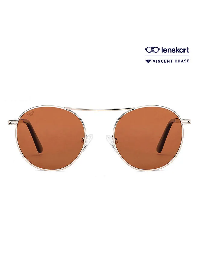 VINCENT CHASE Vintage Full Rim Polarized & UV Protected Round Sunglasses VC S14082 - Lens Size: 50mm - Gold