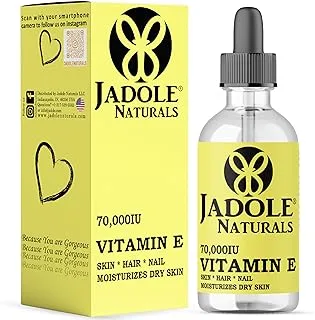 Jadole Naturals Vitamin E Oil - 70000IU | Improve Scalp Health, Skin Texture, Hydration, Relieve Under Eye Circles, Reduce Acne Scars, Wrinkles, Cracking & Stretch Marks | Paraben Free