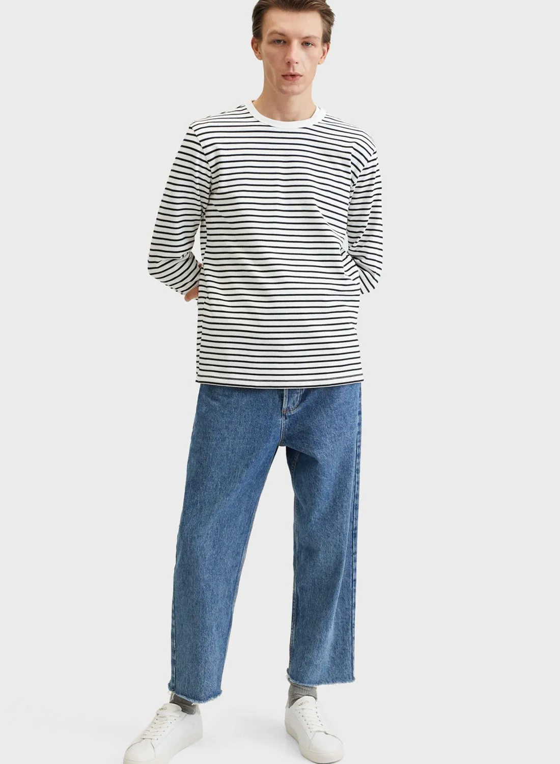 Mango Man Striped Crew Neck T-Shirt