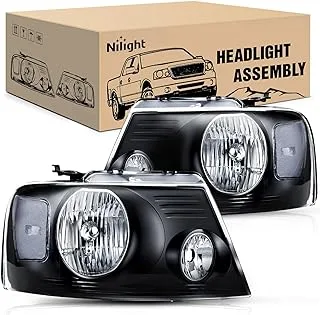 Nilight Headlight Assembly for 2004 2005 2006 2007 2008 Ford F150 Pickup /2006-2008 Lincoln Mark LT Passenger Driver Side Black Housing Clear Reflector Lens Headlamp Replacement,2 Years Warranty