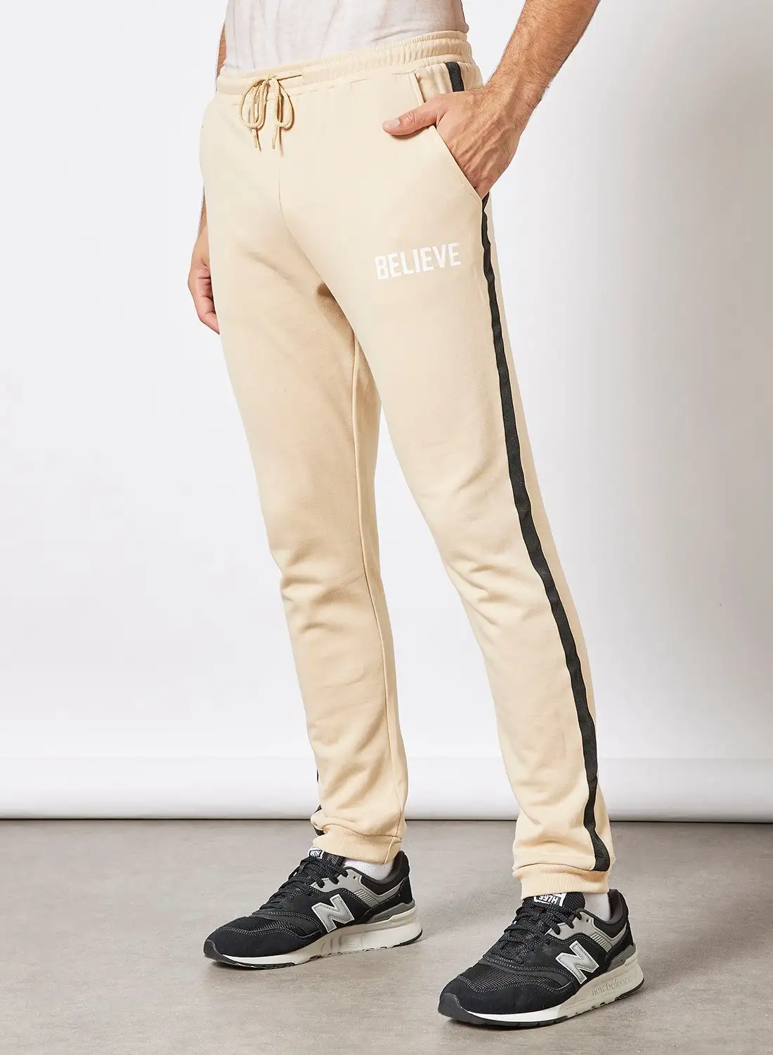 QUWA Mid-Rise Casual Joggers Beige