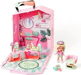 KOOKYLOOS Milaâ€™s Pop-Up Spa â€“ Spa with more than 15 accessories and exclusive doll with 3 funny expressions. Includes exclusive clothes and footwear, beauty accessories, dressing table with mirror