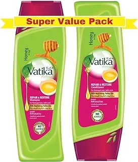 Vatika Naturals Repair & Restore Shampoo & Conditioner | Enriched with Honey & Egg | For Damaged Hair with Split Ends | Super Value Bundle Pack - 400 ml x 2