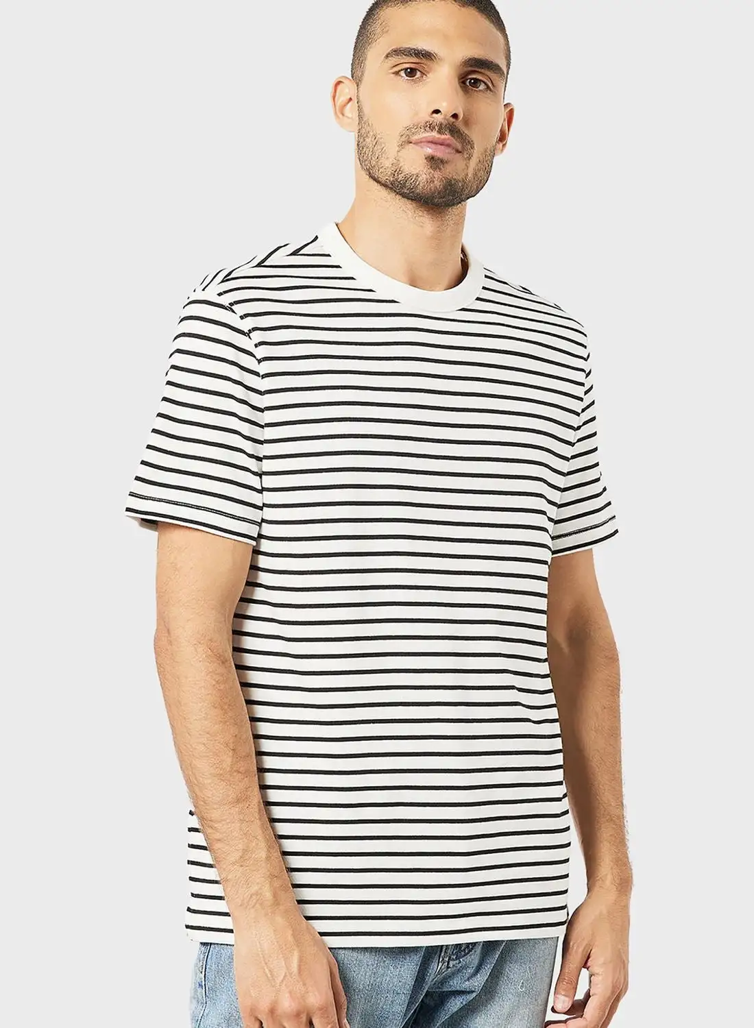 Mango Man Striped Crew Neck T-Shirt