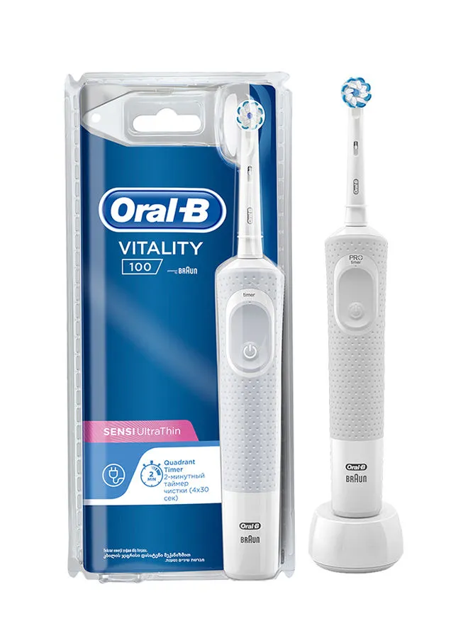 Oral B Vitality 100 Sensi Ultrathin Rechargeable Clamshell Toothbrush White