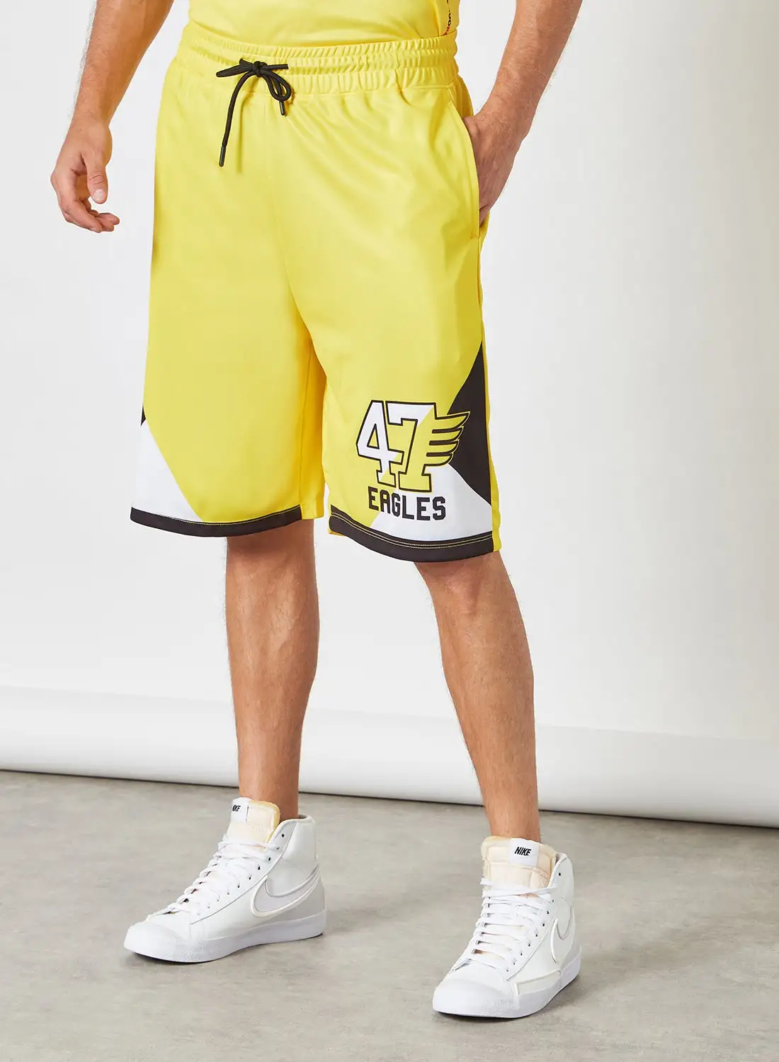 ABOF Printed Elastic Waistband Drawstring Mid-Rise Shorts Banana Yellow