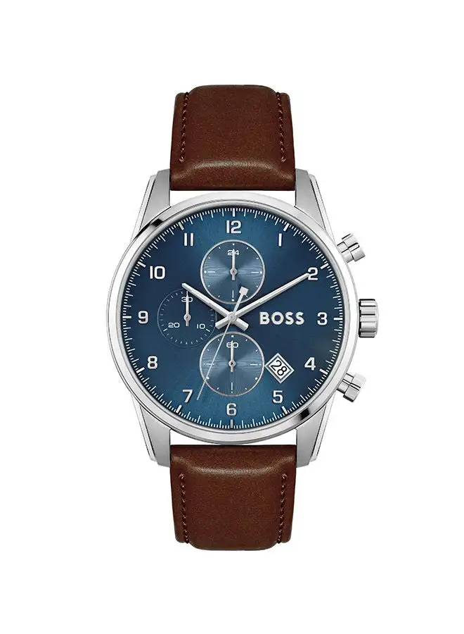 HUGO BOSS Men's Chronograph Round Leather Wrist Watch 1513940 - 44 mm