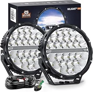 Nilight 9 بوصة مصابيح القيادة على الطرق الوعرة LED المستديرة مع DRL 2PCS 140W 15560LM IP68 Spot Flood Combo Work Light مع مجموعة أدوات تسخير الأسلاك بموصل 12AWG DT لـ 4x4 ​​Jeep Truck ATV UTV SUV ، ضمان لمدة 5 سنوات