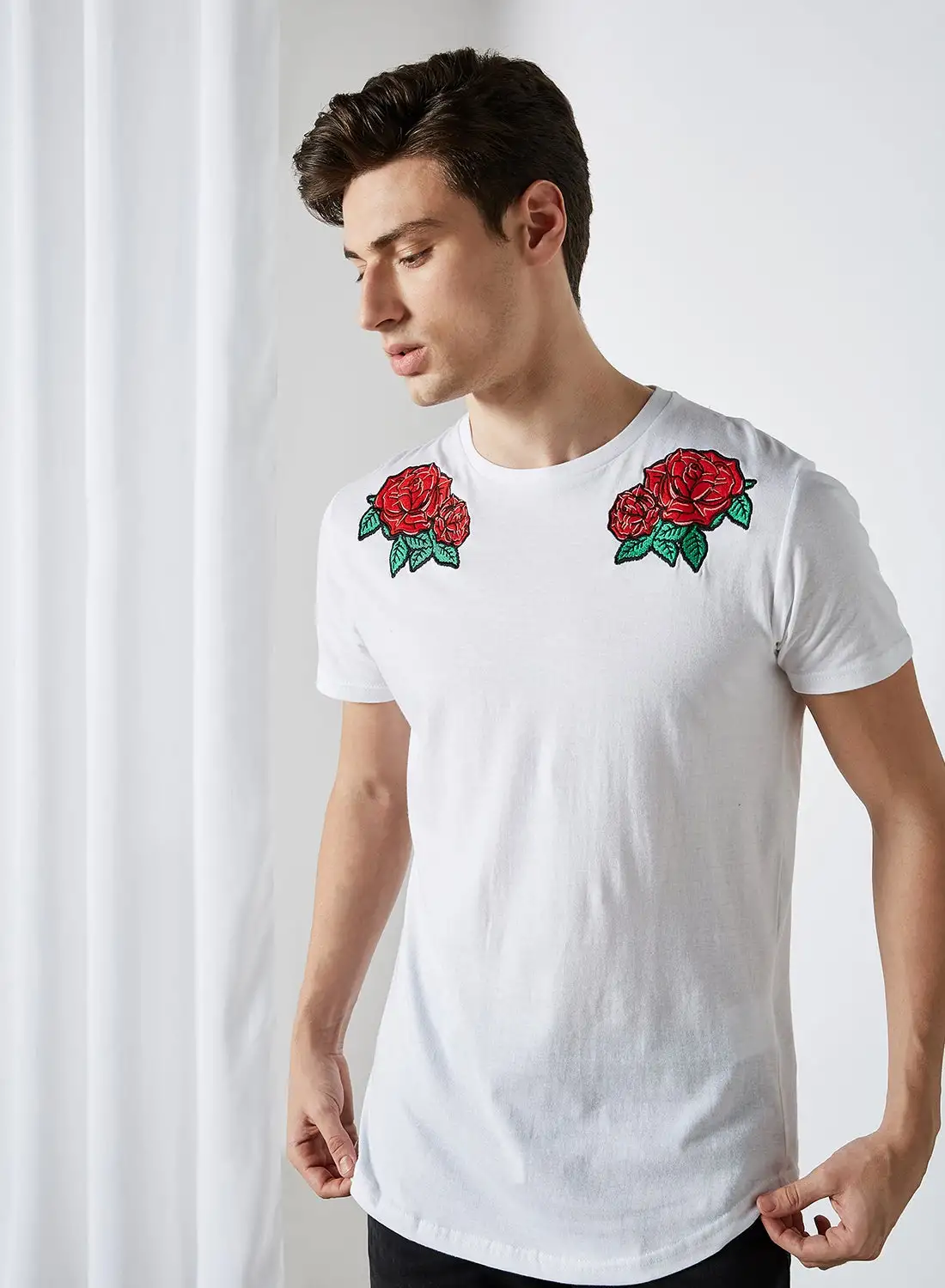 BRAVE SOUL Floral Embroidered T-Shirt Optic White