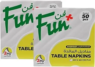 Fun Promopack مناديل ورقية مكونة من طبقتين من ورق المناديل الورقية 40X40 سم ، أبيض ، عبوة من 50 × 2