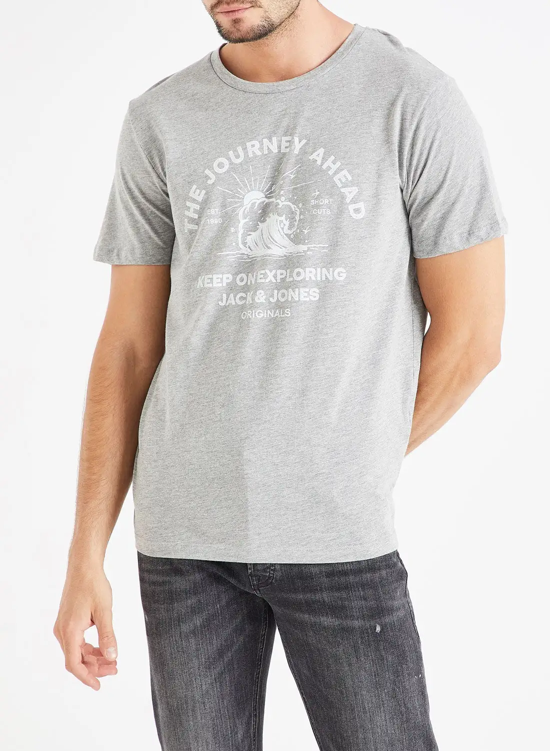 JACK & JONES Wave Graphic Print T-Shirt Grey