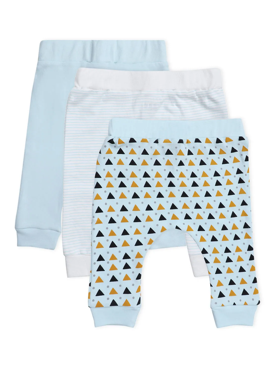 Bebi Baby Boys 3-Piece Cotton Diaper Pants Set Sky Blue/White/Yellow