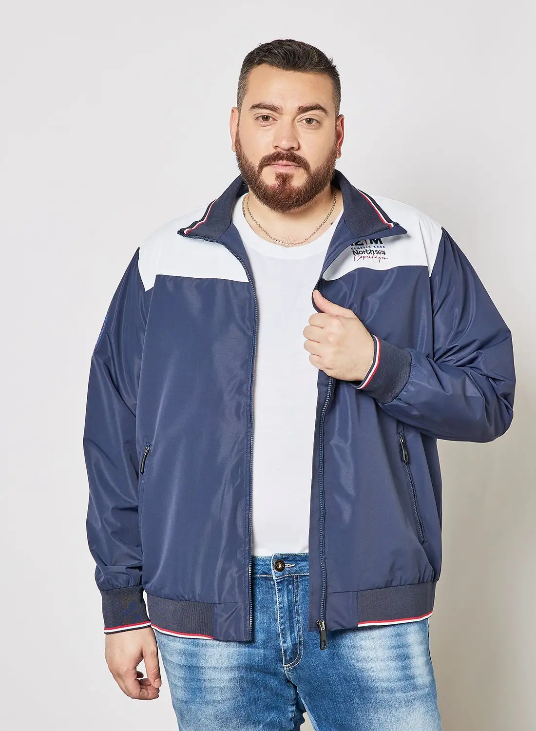 North 56°4 Plus Size Colorblock Bomber Jacket Navy/White