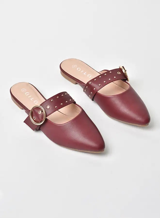 Aila Slip-On Detail Mules Maroon