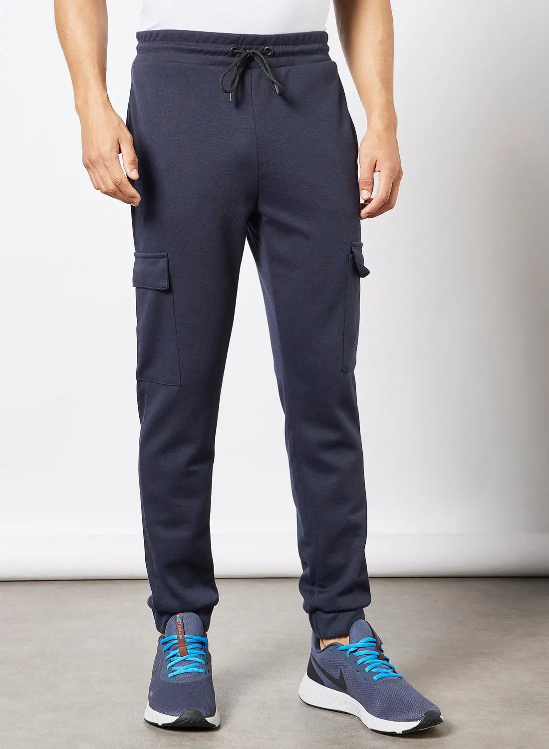 R&B Slim Fit Textured Joggers Navy Blue