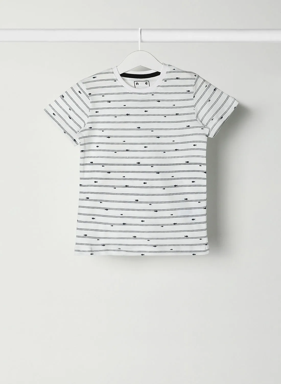 NEON Boys Crew Neck Short Sleeve T-Shirt Ivory/Black