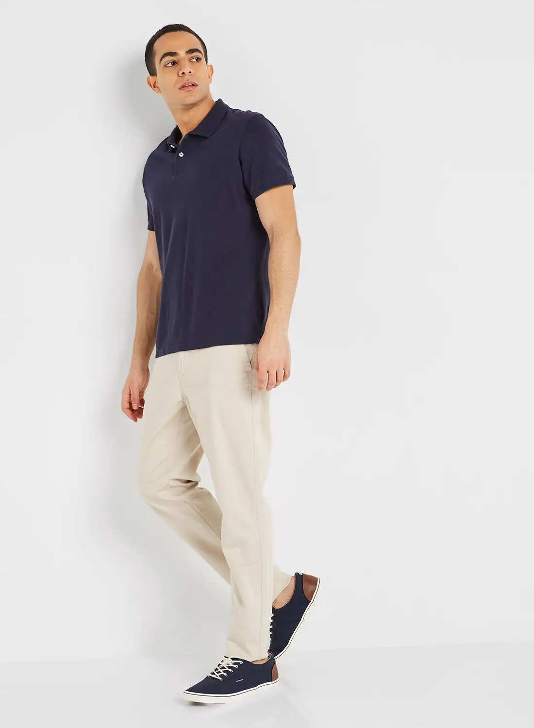 QUWA Solid Cotton Slim Fit Casual Pants Ivory