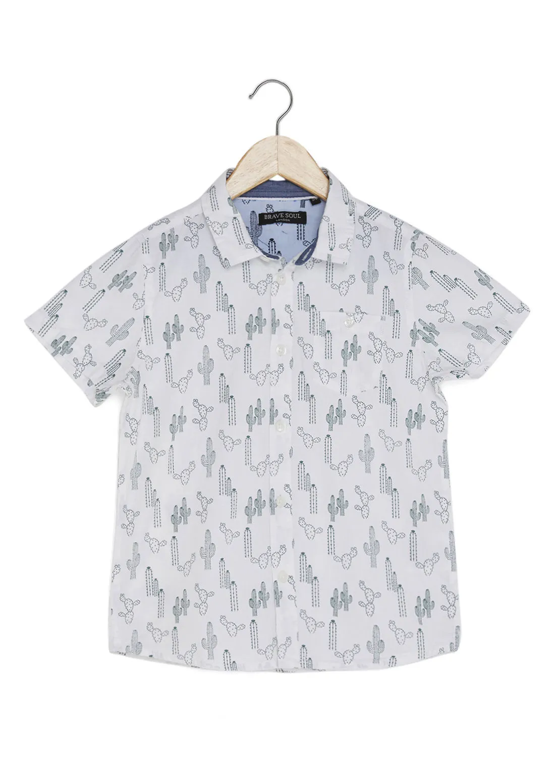 BRAVE SOUL Kids Printed Short Sleeve Shirt Optic White/Forest Green