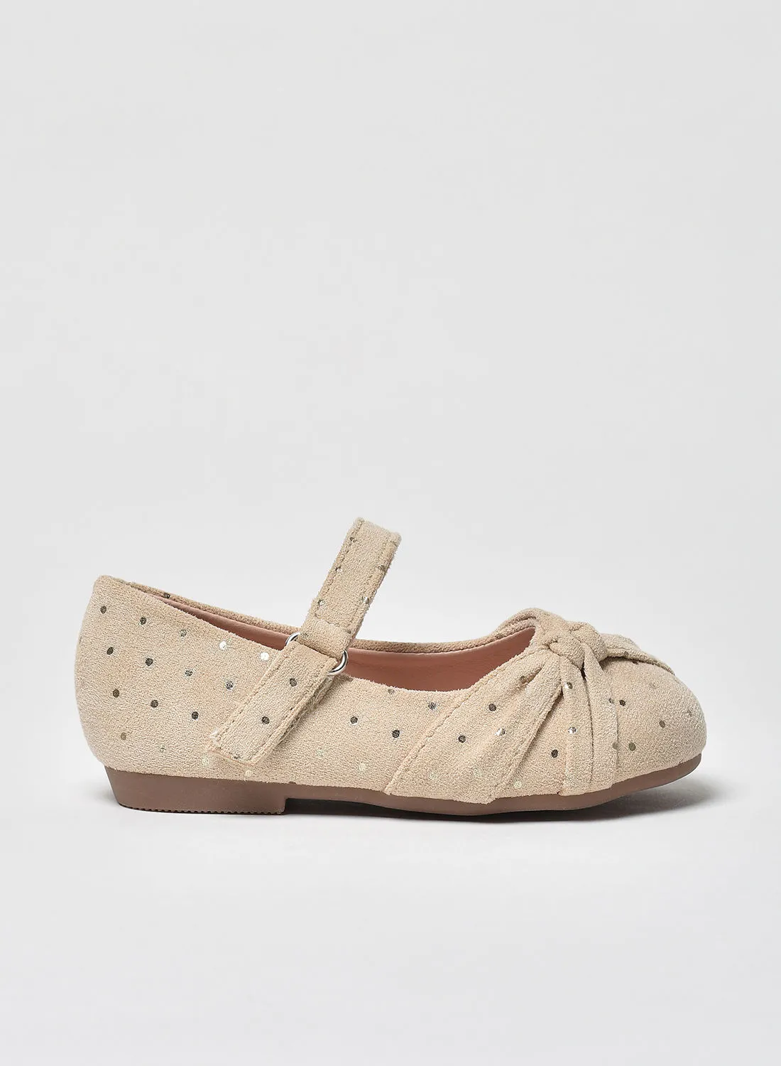 Aila Polka Dot Pattern Flat Ballerinas Beige