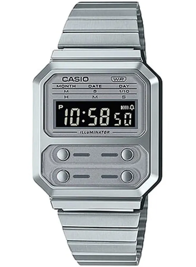 CASIO Unisex Watch Vintage Digital Black Dial Stainless Steel Band A100WE-7BDF