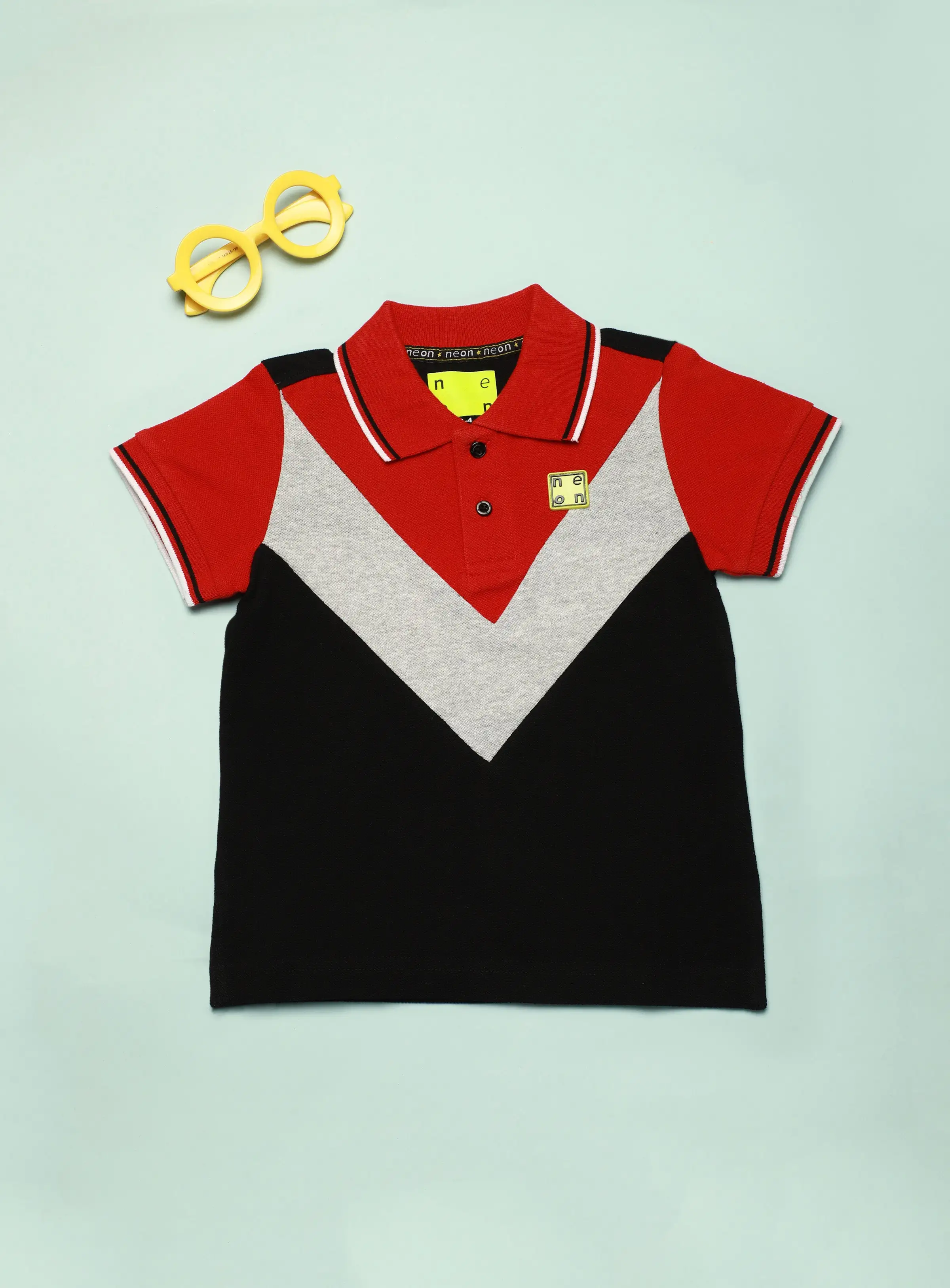 NEON Boys Collared Neck Polo Red/Black/Grey