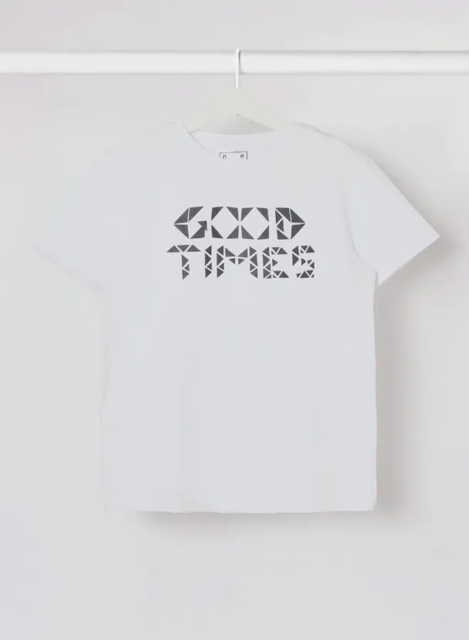 تي شيرت كاجوال مطبوع عليه NEON Good Times برقبة دائرية أبيض نافاجو