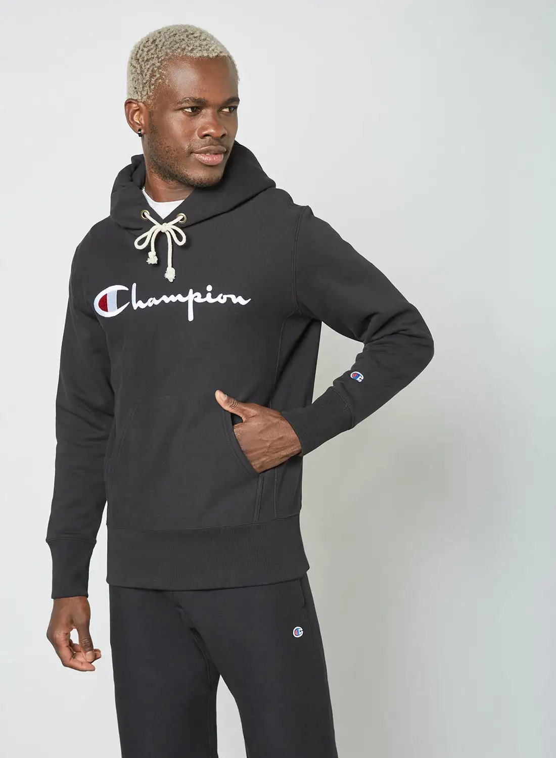 Champion Reverse Weave Logo Hoodie Black