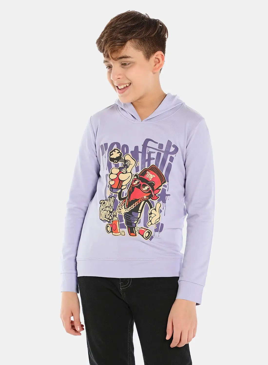 QUWA Stylish Boys Graphic Printed Hoodie Light Purple