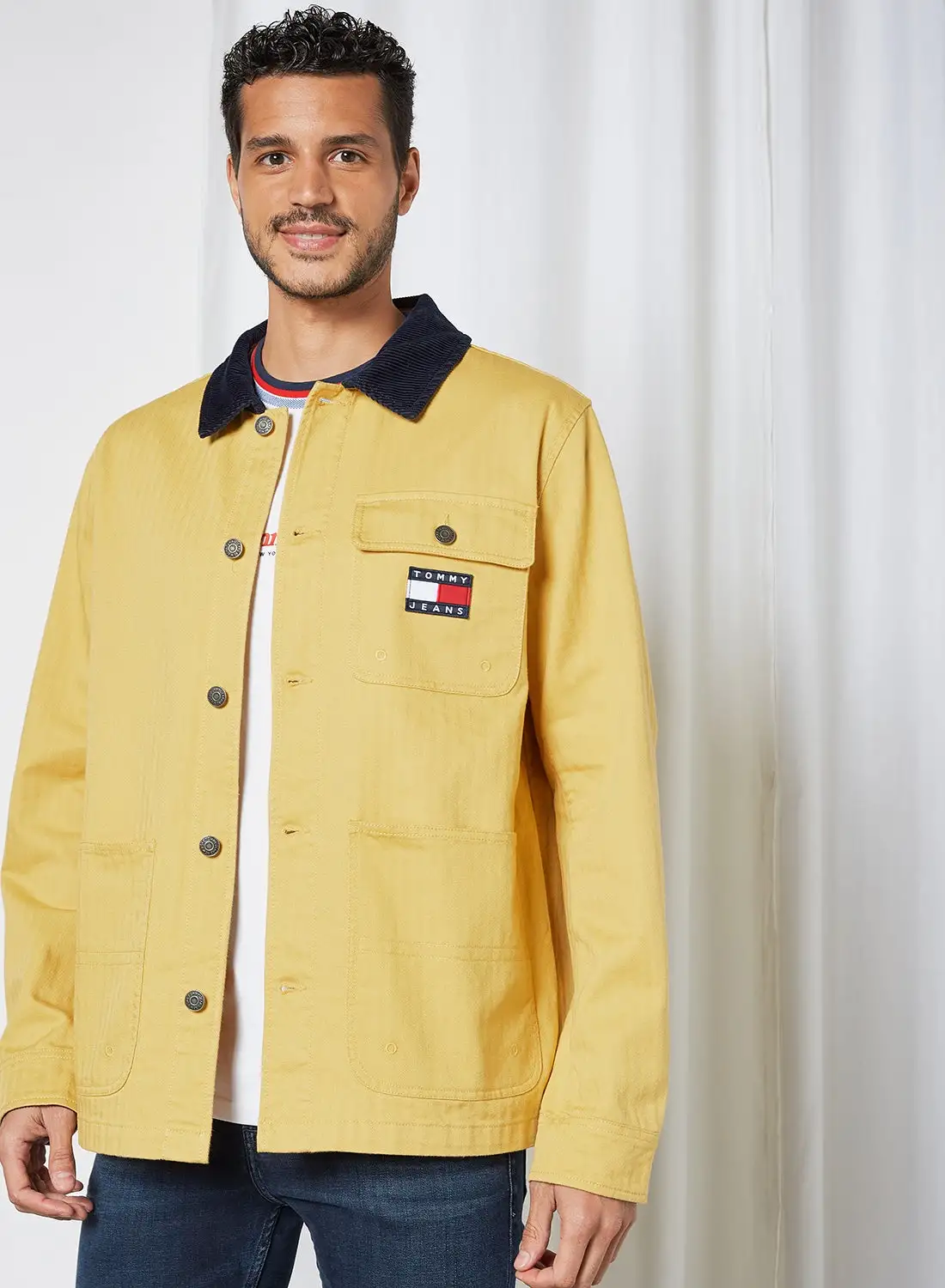 TOMMY JEANS Herringbone Hooded Worker Jacket Yellow