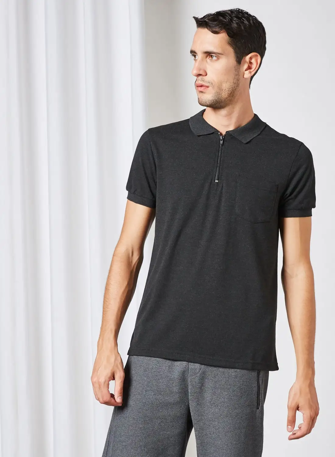 KOTON Solid Pattern Polo Neck T-Shirt Black