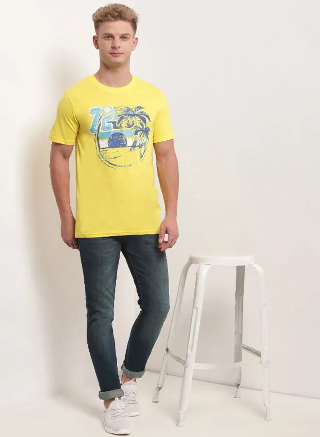 QUWA Printed Short Sleeves T-Shirt Light Yellow