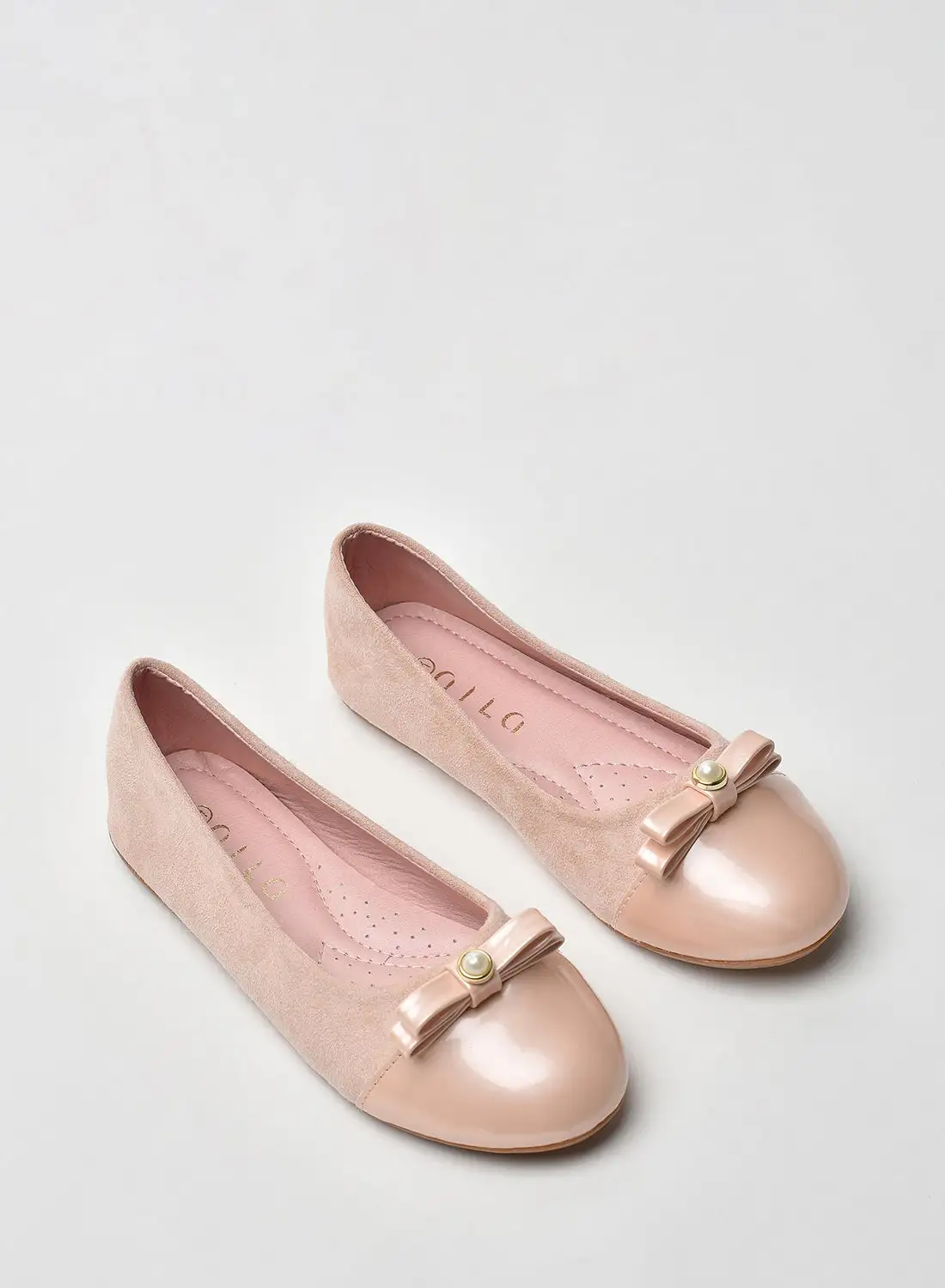 Aila Girls Bow Detail Ballerina Light Pink/Rose Gold