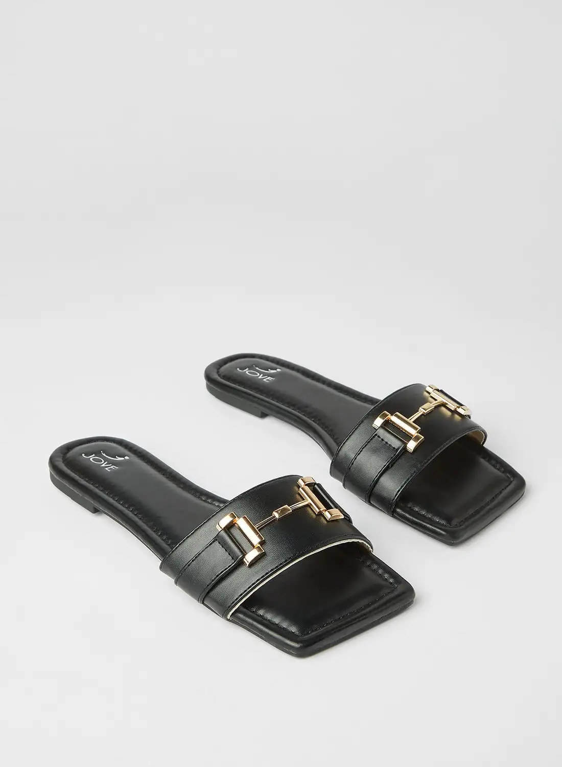 Jove Strap Detail Flat Sandals Black