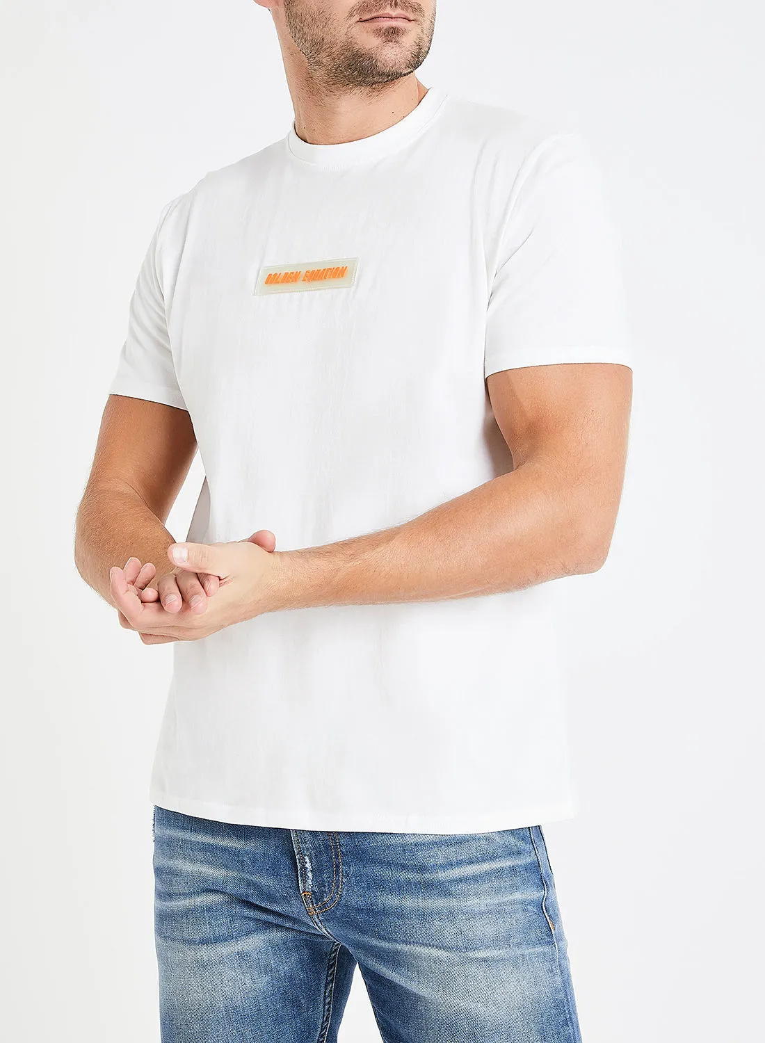 GOLDEN EQUATION Contrast Logo Box Detail T-Shirt White