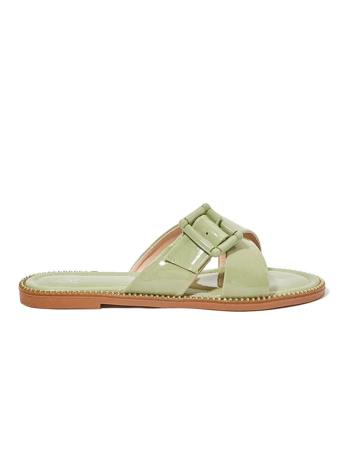 Jove Buckle Detail Crossover Strap Sandals Green