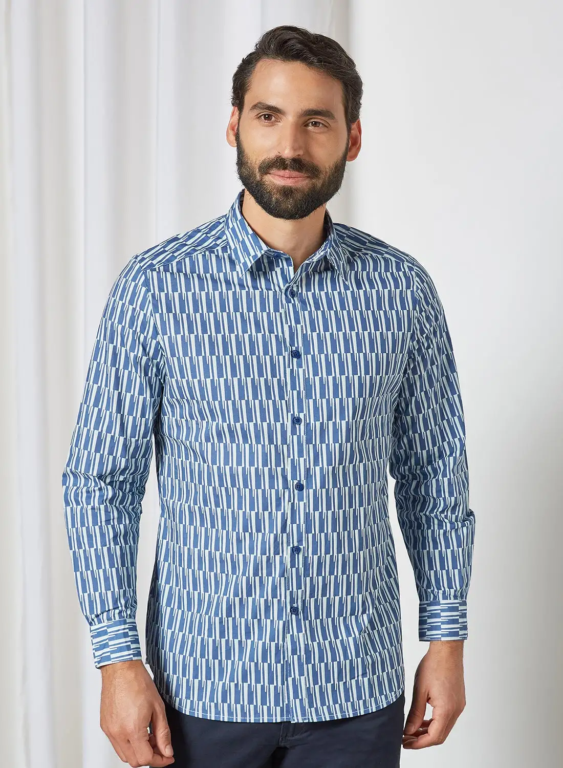 Sivvi x D'Atelier Printed Slim Fit Shirt Navy