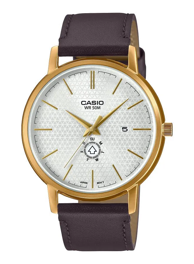 CASIO Men Watch Analog White Dial Leather Band Gold Ion Plated Case MTP-B125GL-7AVDF