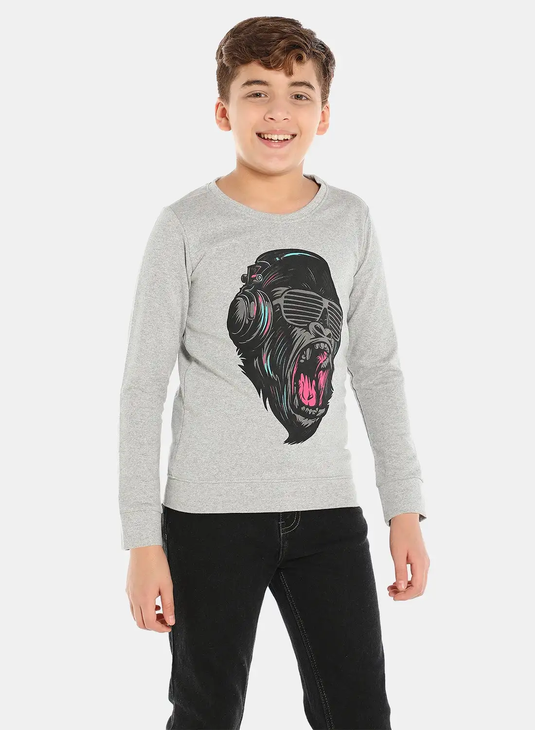 QUWA Boys  Graphic Printed Crew Neck Sweatshirt Grey