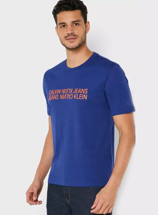 Calvin Klein Jeans Mirrored Logo Printed T-Shirt Blue