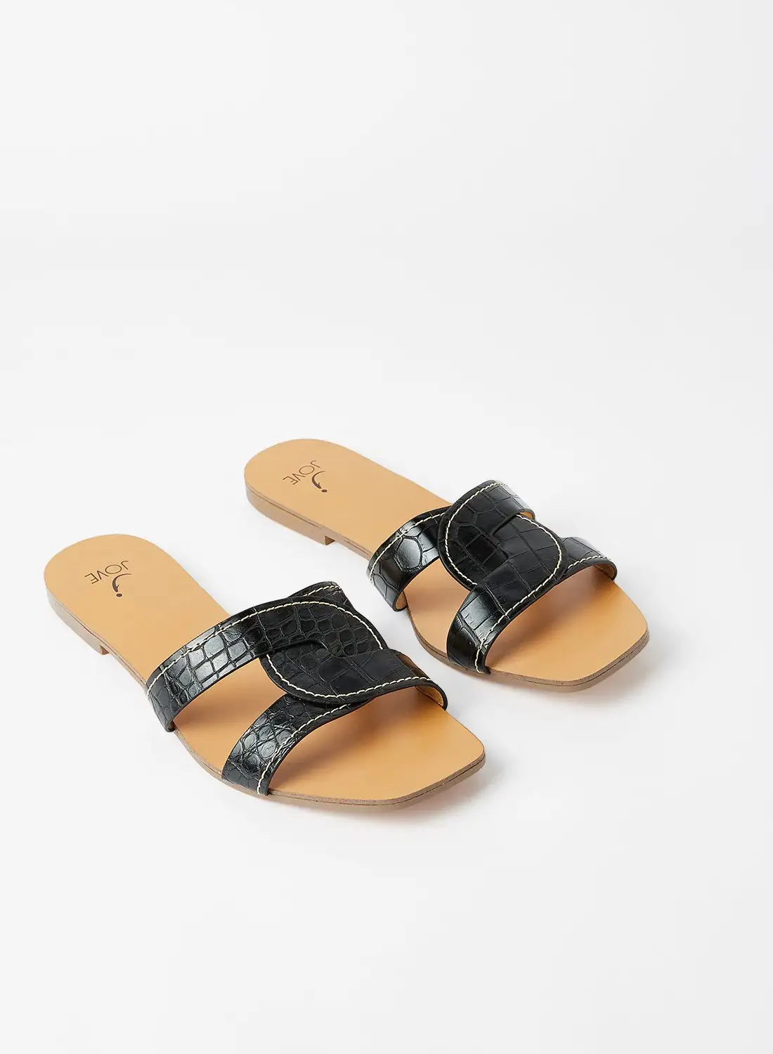 Jove Textured Open Toe Flat Sandals Black