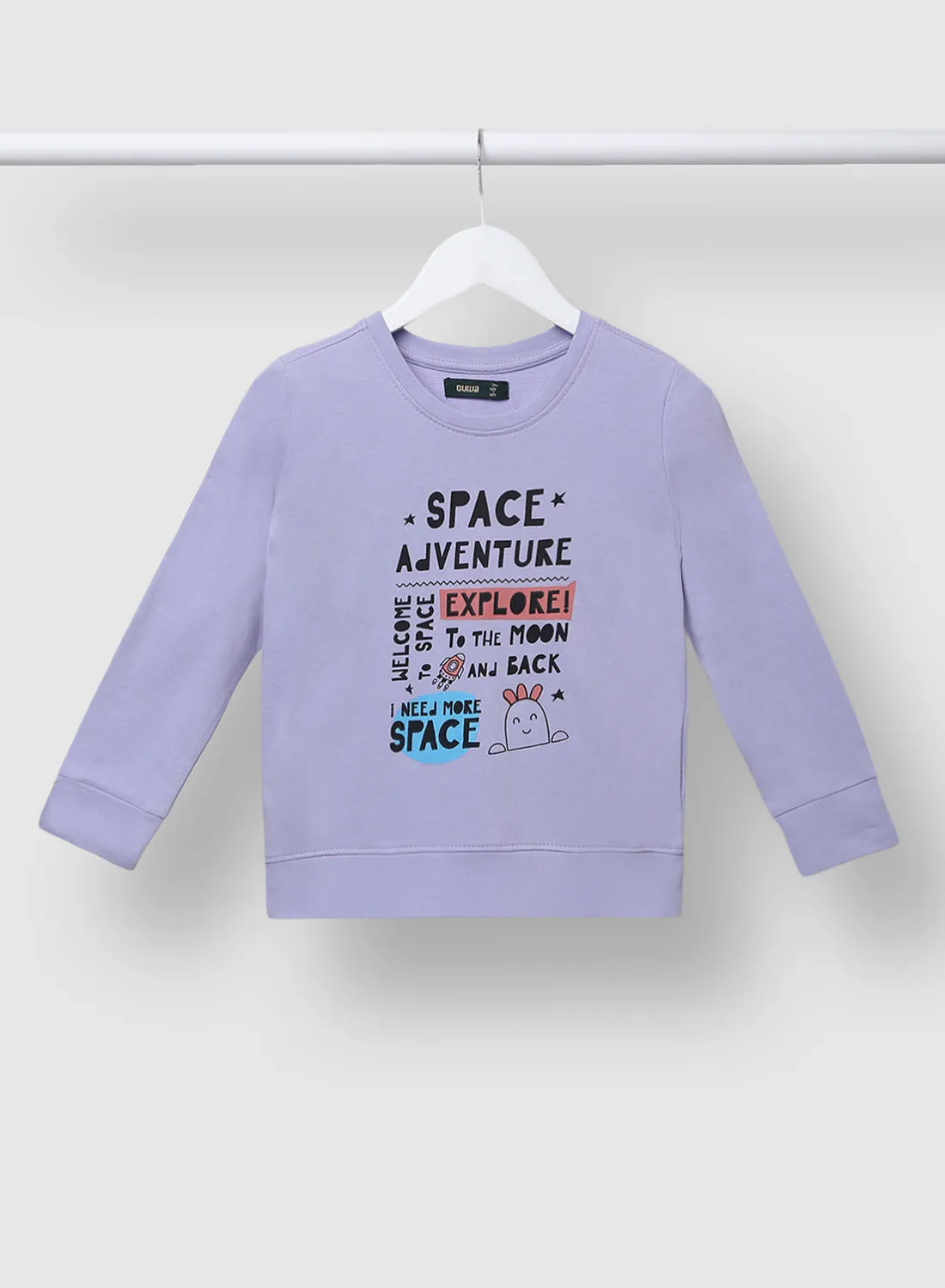 QUWA Comfortable Boys Graphic Printed Crew Neck Sweatshirt Light Purple