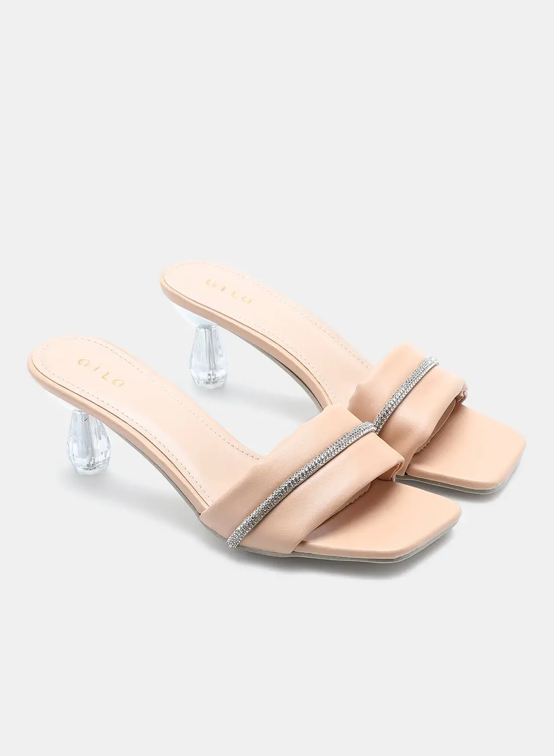 Aila Slip-On Heeled Sandals Beige/Clear