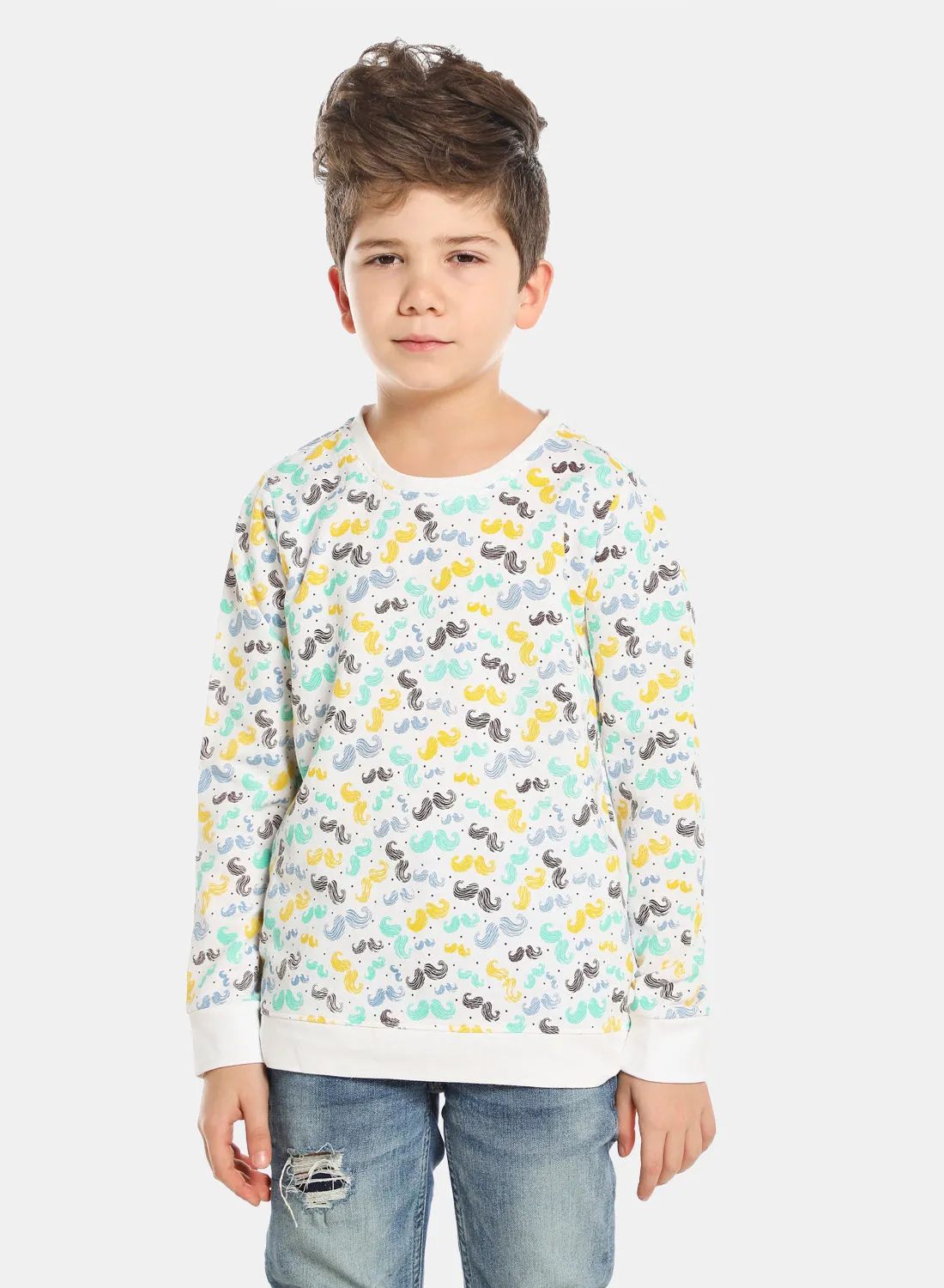 QUWA Boys Elegant All Over Printed Casual Sweatshirt أبيض / أزرق فاتح / أصفر