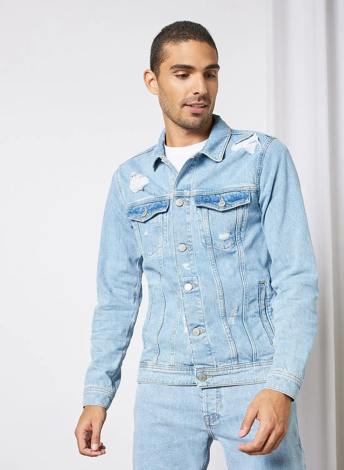 JACK & JONES Ripped Denim Jacket Blue