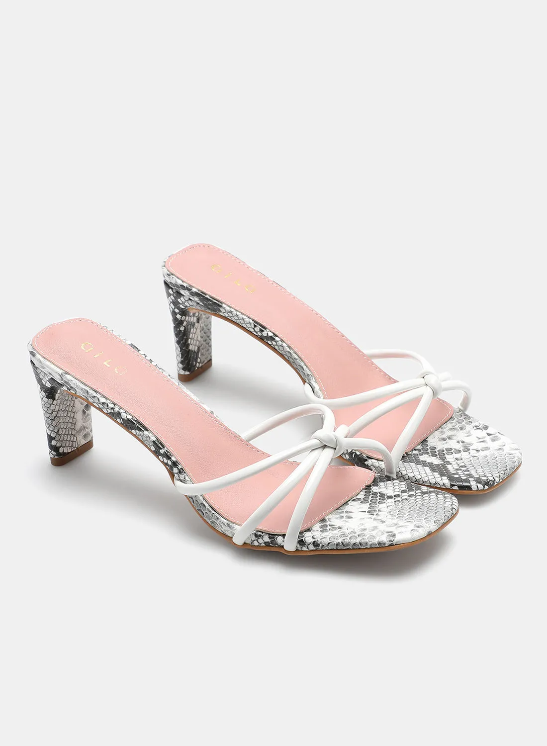 Aila Animal Pattern Heeled Sandals White