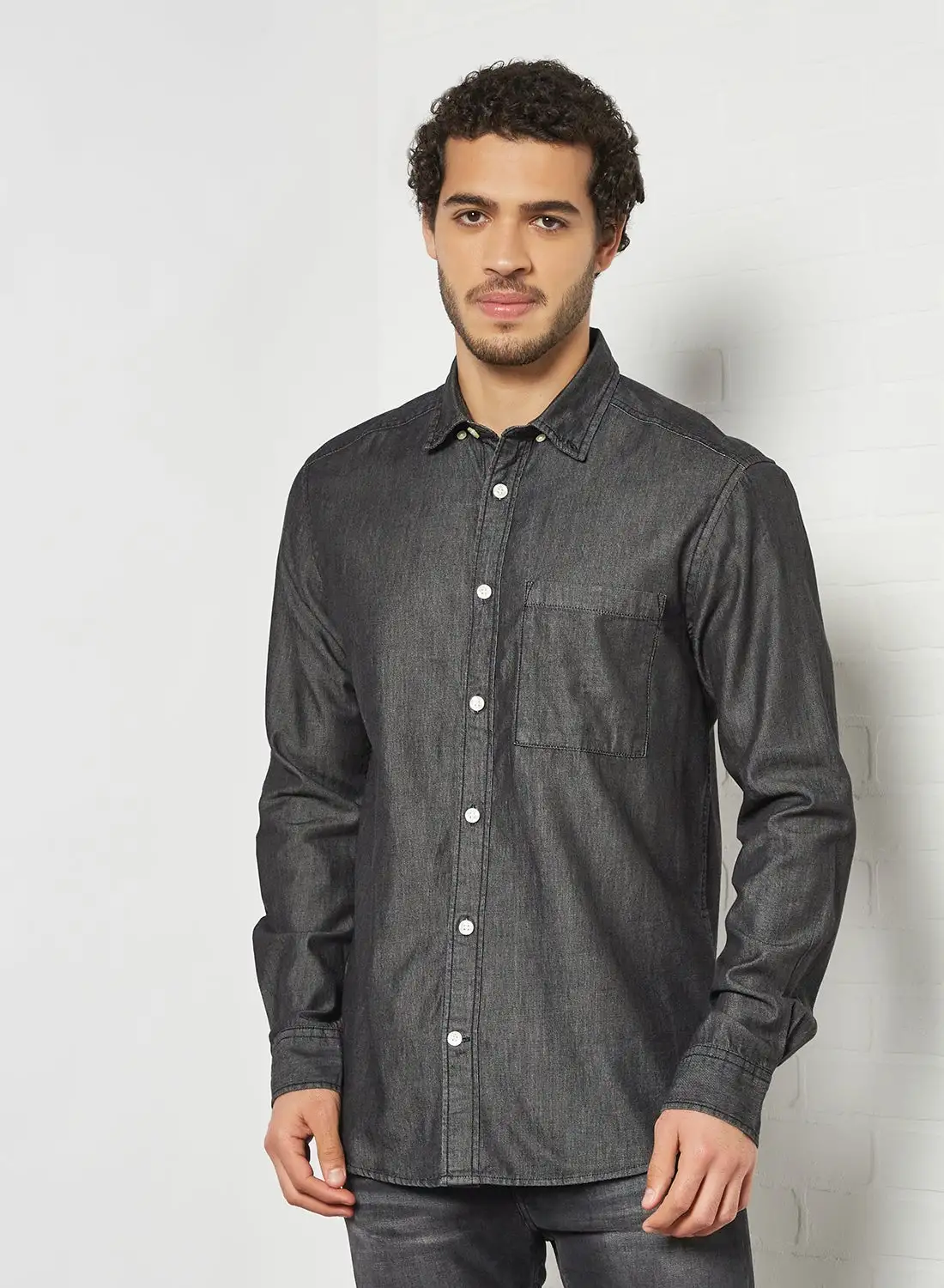 ONLY & SONS Patch Pocket Denim Shirt Black