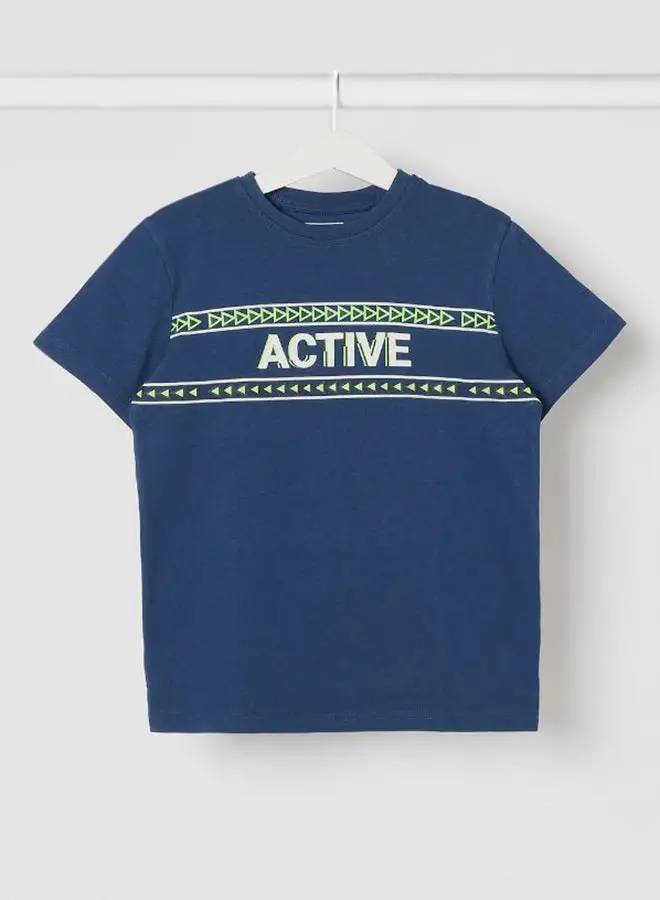 NEON Active Printed Casual Crew Neck T-Shirt Estate Blue