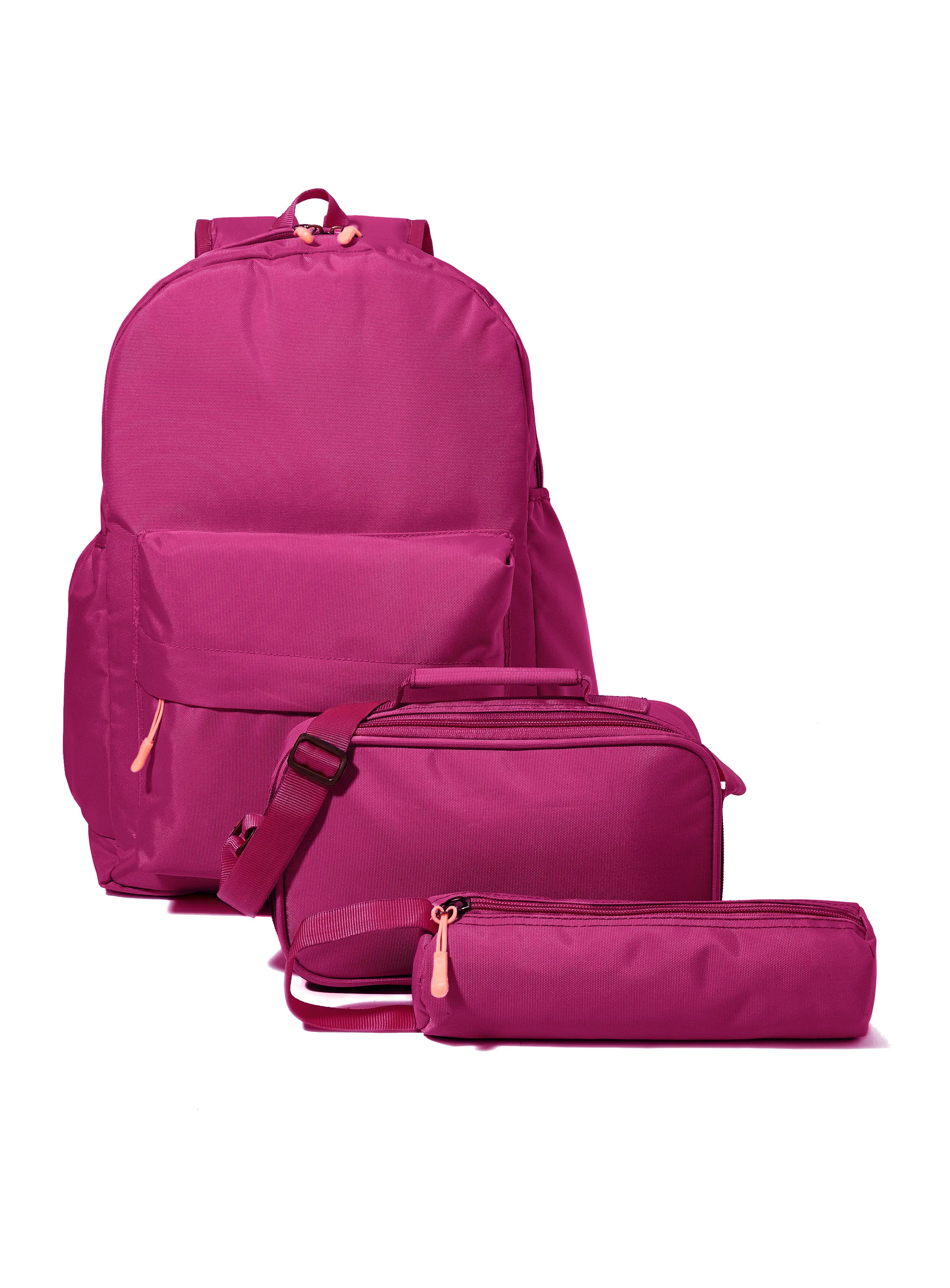 حقيبة ظهر WALLACE العودة إلى المدرسة + مقلمة مجانية وحقيبة غداء وردي غامق
