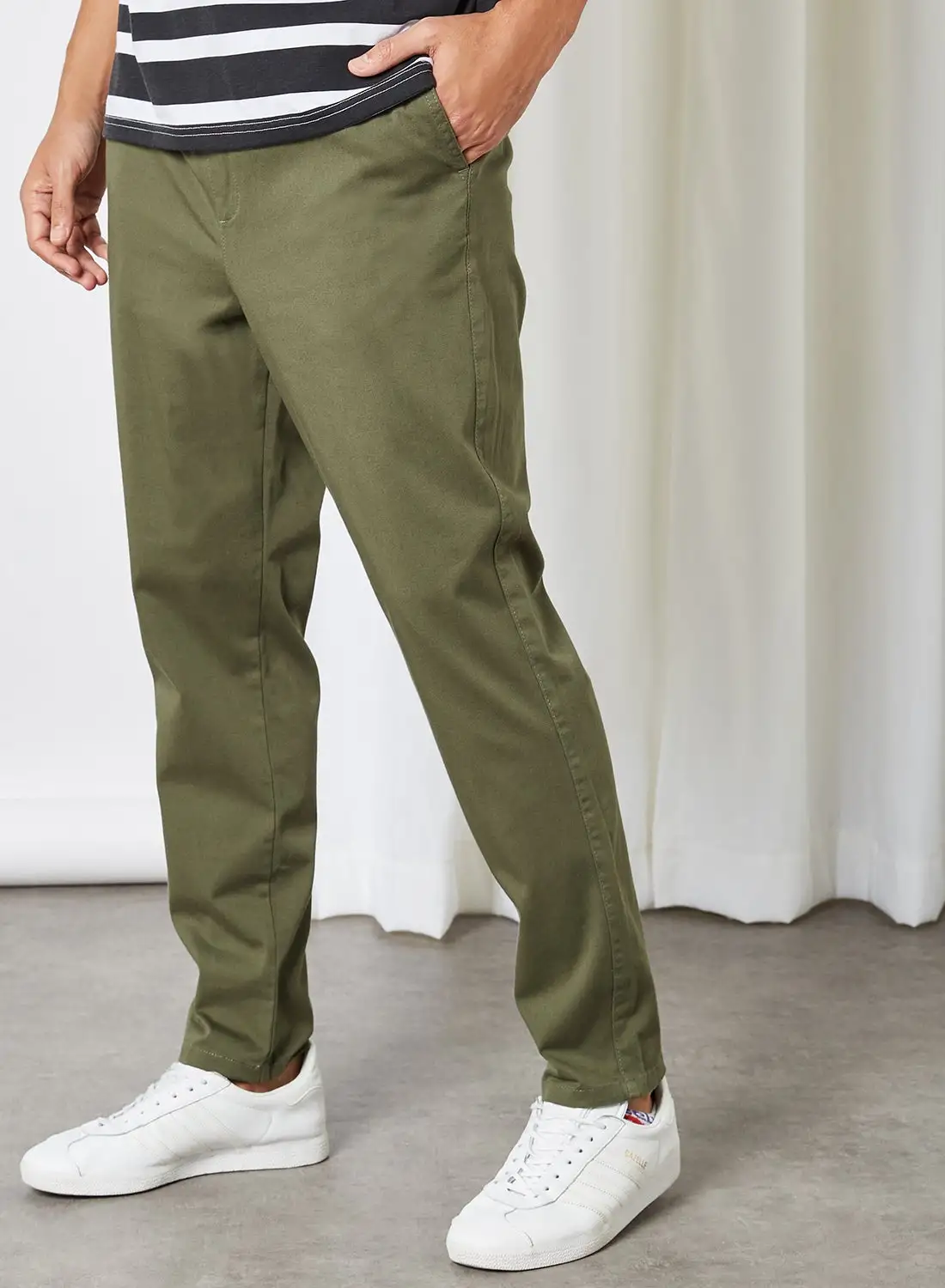 KOTON Straight Fit Elastic Waist Pants Khaki Design